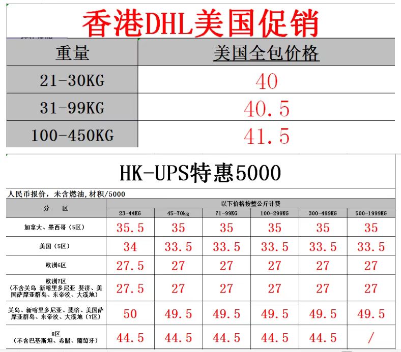 DHL快递到美国多少钱一公斤 DHL快递到美国多少钱一公斤